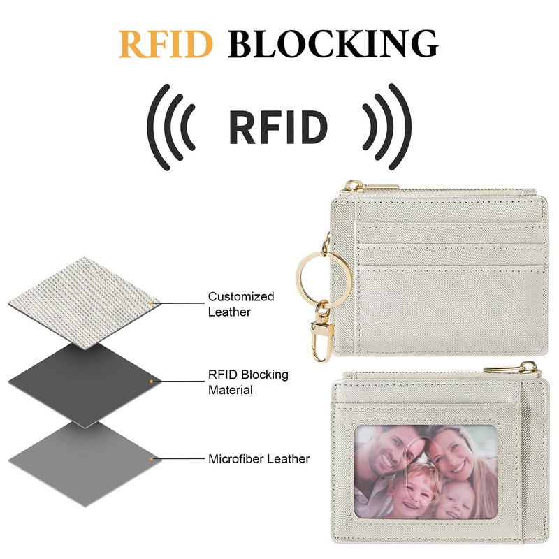 Sodsay Card Case Slim Front Pocket Wallet for Women Credit Card Holder with Keychain(CH Silverish Gold) - Image 5
